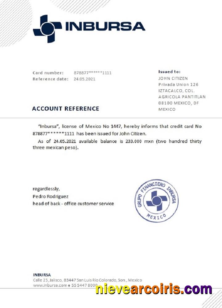 Mexico Inbursa Bank reference